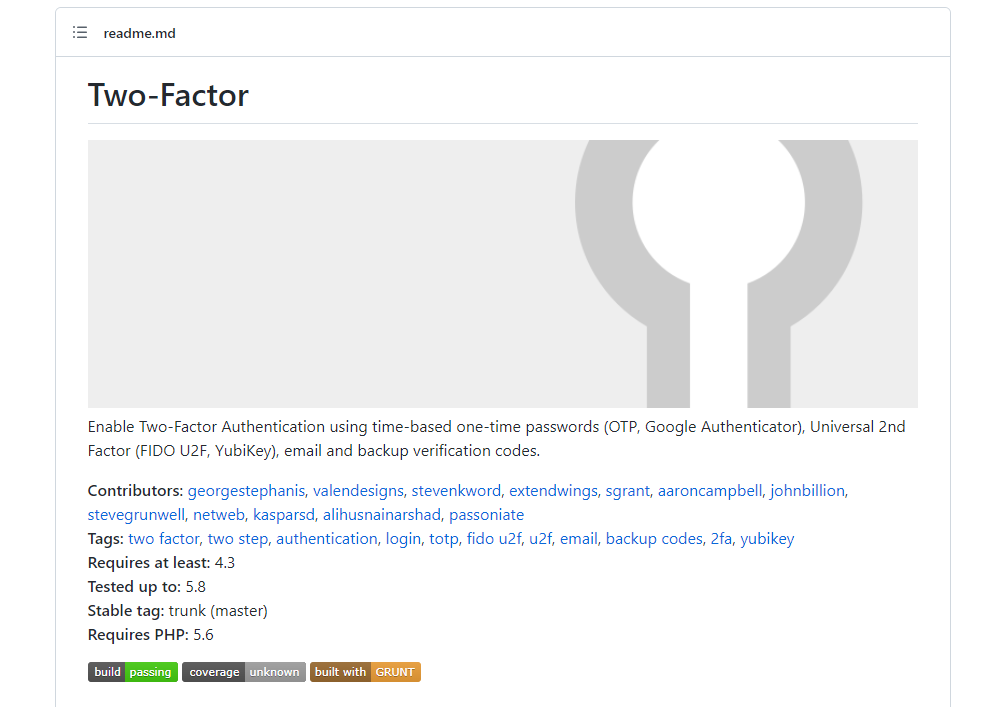 The Two-Factor plugin GitHub page.