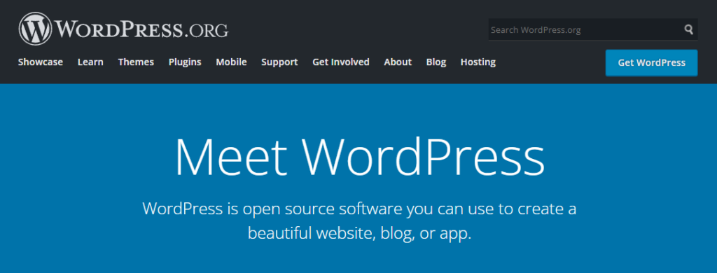 The WordPress.org homepage